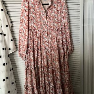 Dainty Jewells Pink Floral Tiered Midi Dress